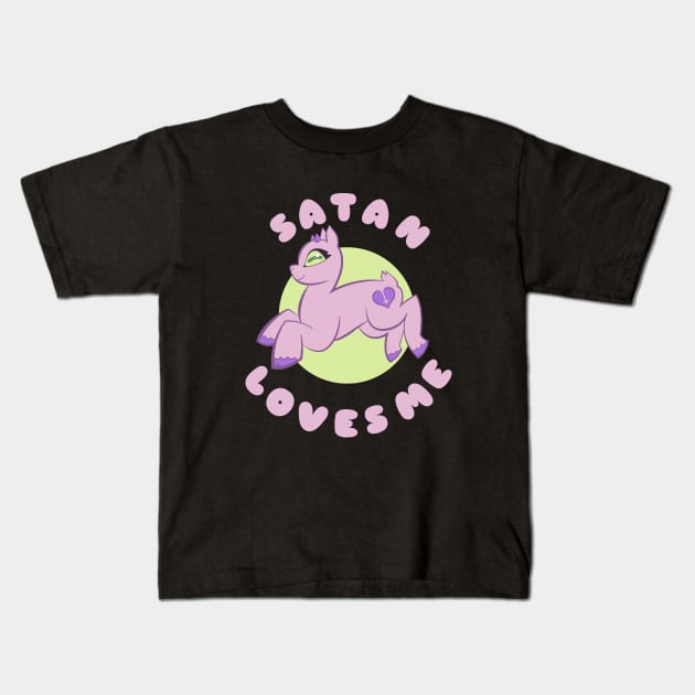 Satan Loves You Pink Kids T-Shirt by wogglebugg